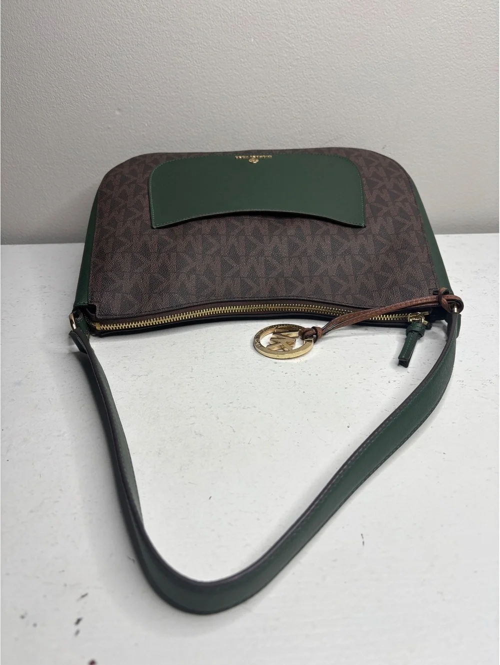 Michael Kros Signature Logo Hobo Bag Green & Brown